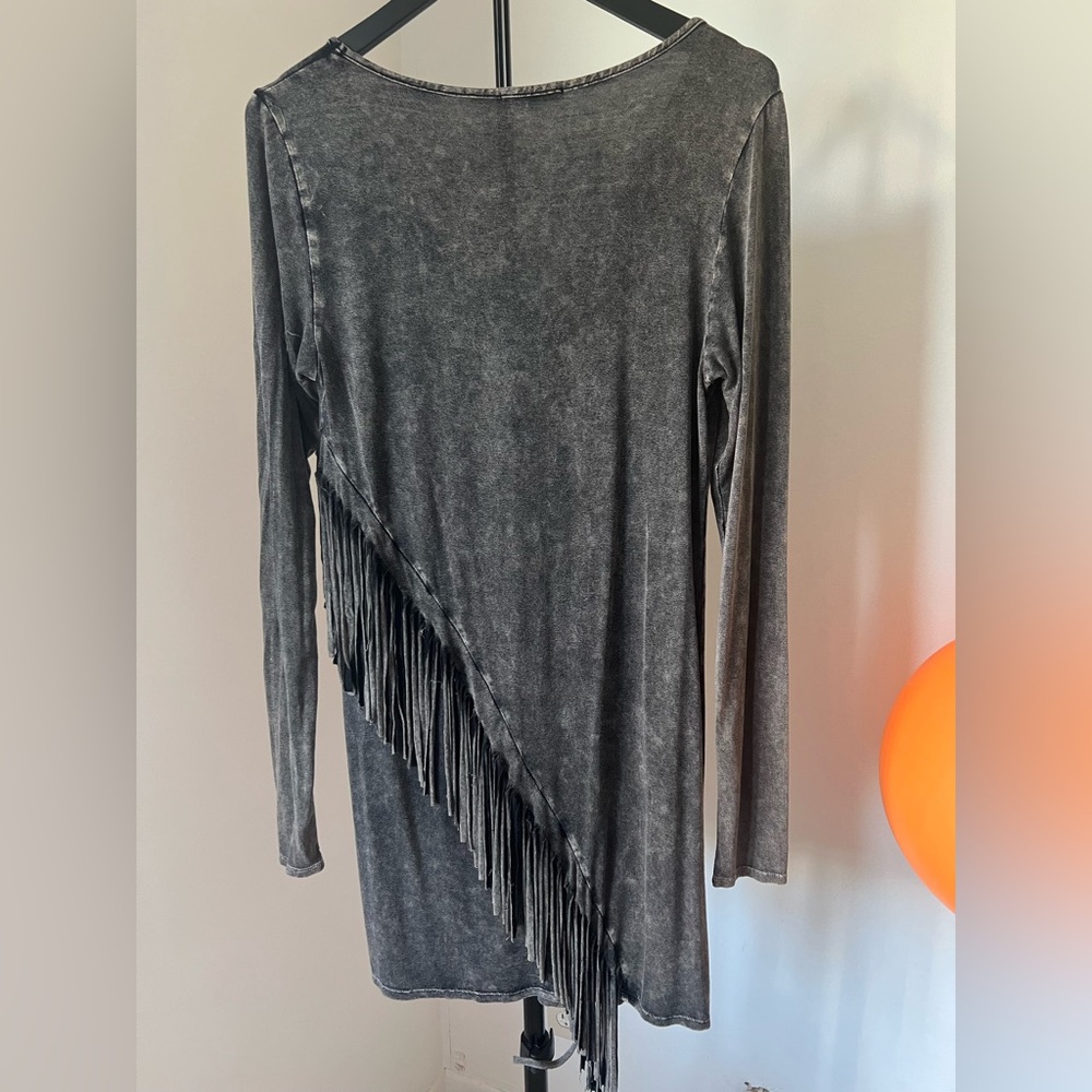 T-Party Charcoal Long Sleeve Fringe Dress with Studs - Size M - Picture 8 of 14